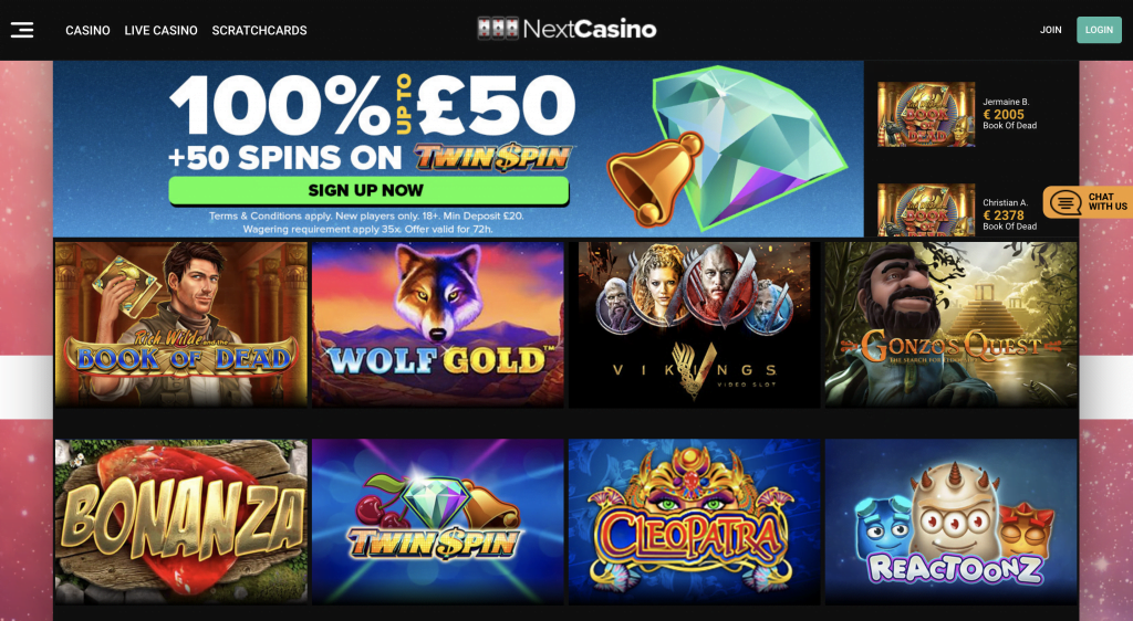 next casino 100% Welcome Bonus Offer