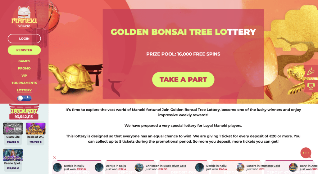 Maneki Casino Golden Bonsai Tree Lottery 
